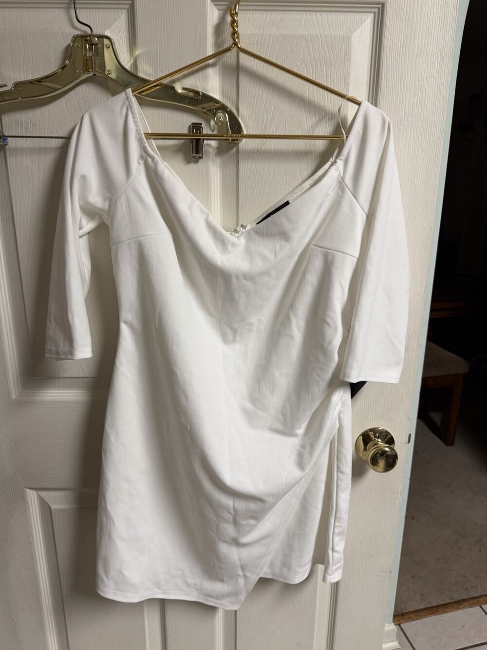 NEW Lulu's Stretch White Off Shoulder Poly Long Sleeve Mini Dress Large 38w 32w